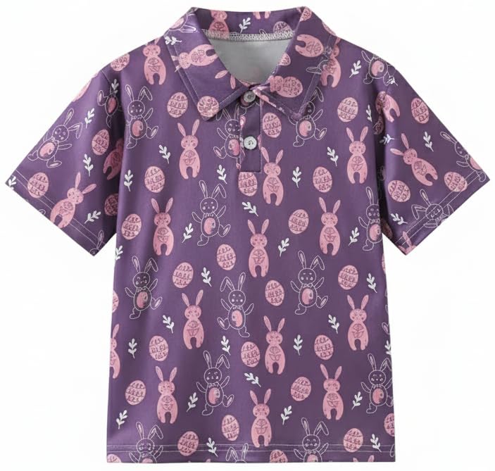 Image of Kids Easter Pattern Multi-Colored Printed Short Sleeve Button-Up Polo Shirt for Boy