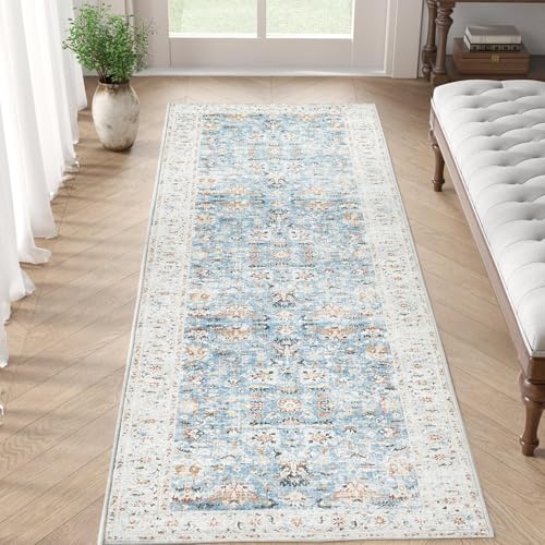 jinchan Runner Rug 2x6 - Hallway Rug Kitchen Washable Runner Vintage Floral Boho Lightweight Thin Non-Slip Retro Distressed Carpet for Entryway Bathro