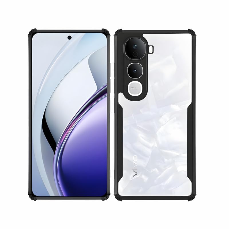 Image of AIBEX Compatible for Realme P4 5G Mobile Back Case Cover, Crystal-Clear Shockproof Bumper with Camera Guard | 360 Hybrid Protection (TPU+PC) | Anti-Yellow, Slim Transparent - Black
