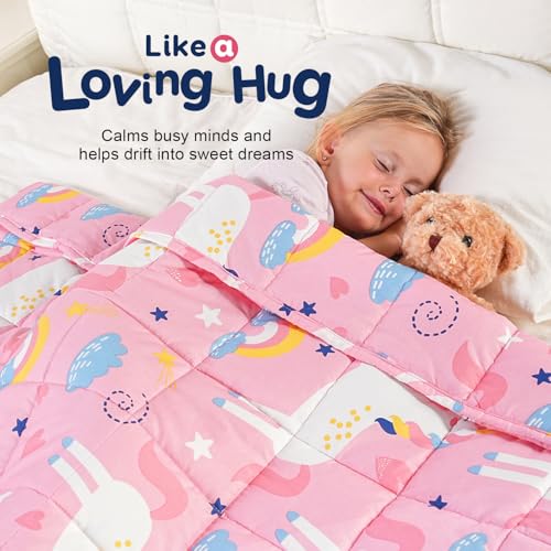 Kivik Pink Weighted Blanket 3 lbs, Breathable Weighted Blankets, Soft Cooling Heavy Throw for School Calming & Home Sleep, Machine Washable, 36 x 48 Inches, Cute Cartoon Unicorn