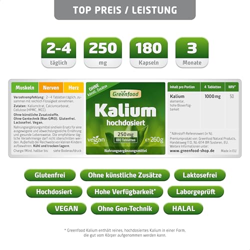 Kaliumcitrat 250 mg, 180 Tabletten, vegan von Greenfood