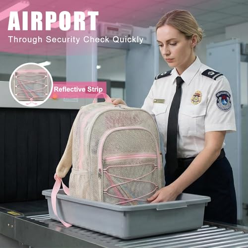 Image of COVAX Mesh Backpack for School Heavy Duty Semi-Transparent Bookbags for Beach, Swimming, Sports, Work, Travel (Beige)