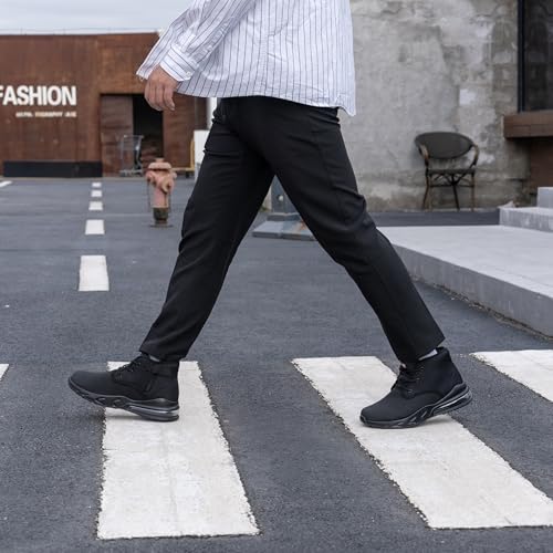 LARNMERN Mens Non Slip Shoes Food Service Work Waterproof Side Zipper Chukka Boots Air Cushion Mid Top Casual Botas Hombre Trabajo Black2