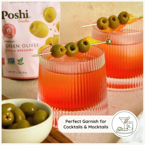 Image of POSHI Green Pitted Olive Snack Packs, Chili & Oregano, 1.1 oz (Pack of 30)