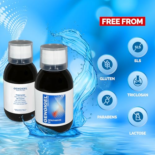 Image of Gengigel Hyaluronic Acid Mouthrinse (150 ml), Oral Care Solution for Gum Health, Reduces Discomfort & Promotes Healing, No Alcohol or SLS, Vegan & Kosher (Pack of 2)