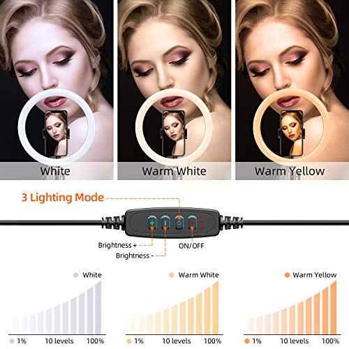 GPEESTRAC 10” Selfie Ring Light with Tripod Stand & 2 Phone Holders & Bluetooth Remote, LED Beauty Camera Ringlight for Photography Makeup Live Steam YouTube Video, Compatible with iPhone & Android