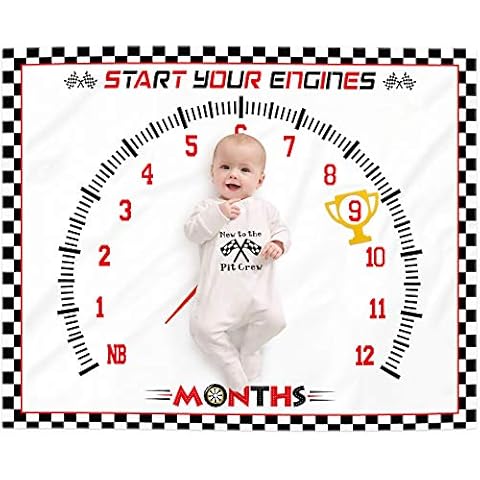 Eunikroko Race Car Baby Monthly Milestone Blanket Sports Nursery Blanket 1 to 12 Months Photography Backdrop Prop for Newborn Baby Boy Soft Plush Fleece Cover