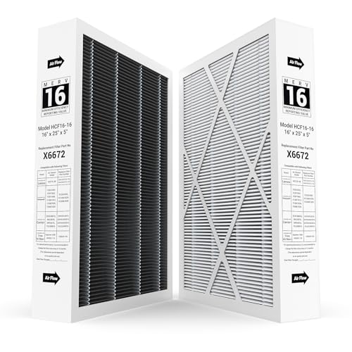 2-pack X6672 16X25X5 MERV 16 Filter Compatible with Lennox 16X25X5 and Lennox HCC16-28 Healthy Climate Carbon Clean MERV 16 Home Furnace Filter for HVAC System, Part HCF16-16, HCF16-10