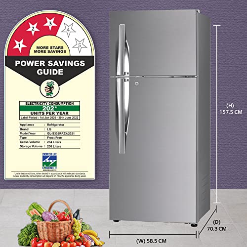 Image of LG 284 L 3 Star Frost-Free Smart Inverter Double Door Refrigerator Appliance (GL-S302RPZX, Shiny Steel, Convertible & Multi Air Flow, 2022 Model)