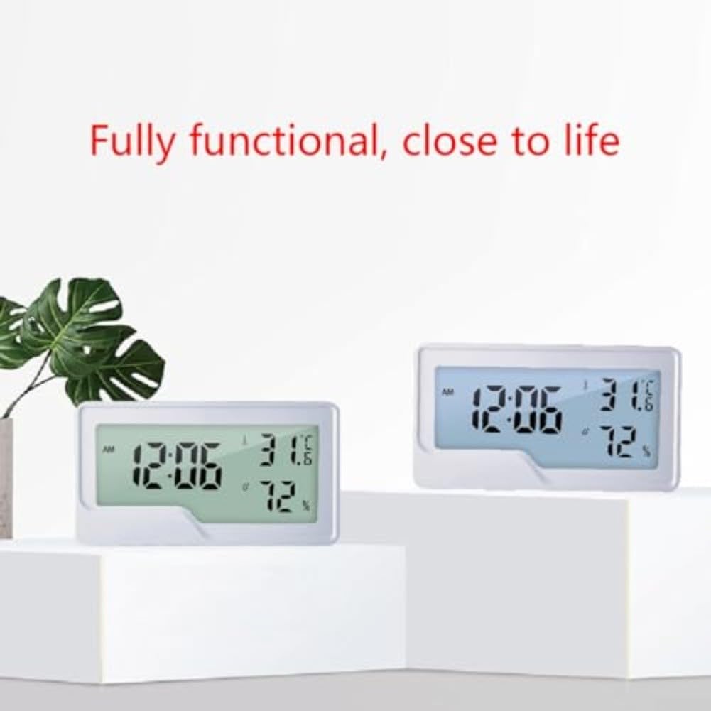 Termómetro digital higrómetro con reloj -50 a 70 °C medidor de humedad de temperatura, registro máximo/mínimo, montaje en pared o escritorio para invernadero doméstico (sin retroiluminación)