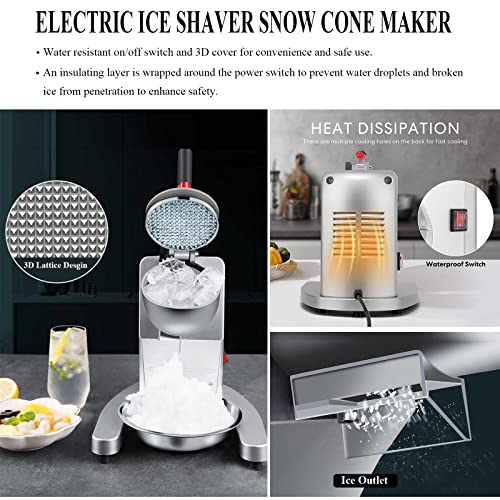 Elektrische Crushed-Ice-machines voor huishoudelijk en commercieel gebruik, verbeterde ijsuitlaat met 16 cm hoogte, twee messen, 65 kg/u, 300 W/2000 omw/min, zilver - Afbeelding 5