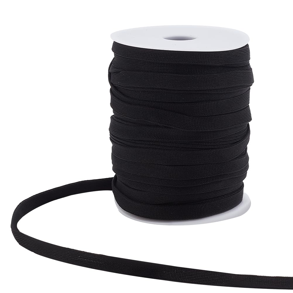 Cordon De Remplacement Plat Noir 50m - Polyester Tricoté Pour Vêtements, Hoodies & Pantalons