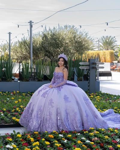 TRHTX Sparkly Beaded Quinceanera Dresses with Sleeves Puffy Tulle Sweet 16 Dresses Strapless Ball Gown3