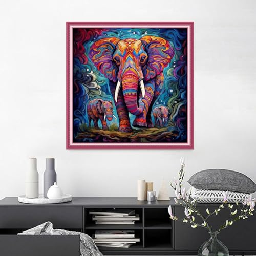 Image of Joyhoor Cross Stitch Kits for Beginners Stamped Cross-Stitch Supplies Needlework preprint Embroidery Kits for Adults DIY Needlepoint Kits Embroidery Patterns 11CT-Colorful Elephant 18.x18 inch