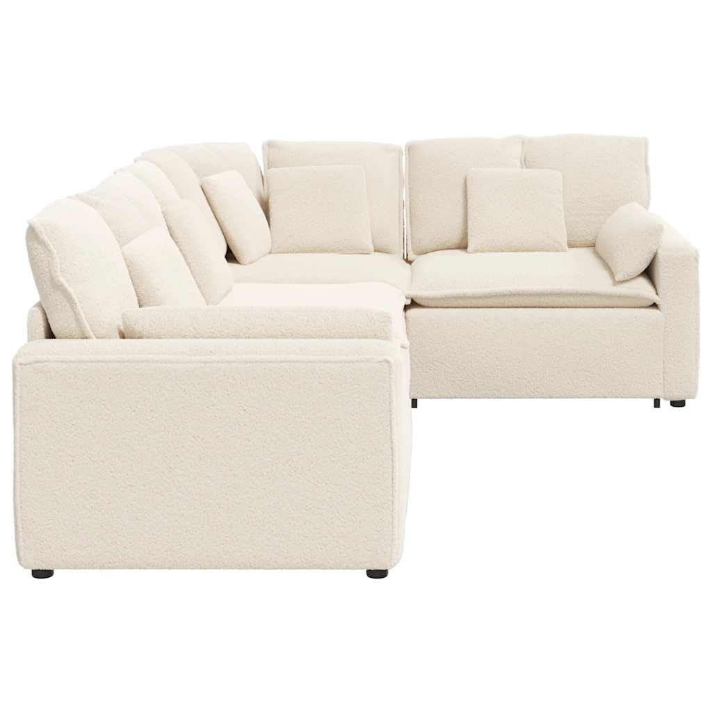 Sofá modular con cojín de tela en imitación de lana de cordero color crema, 317 x 217 x 64 cm, 4 piezas para salón, esquina acolchada versátil con marco de metal estable y cómodo