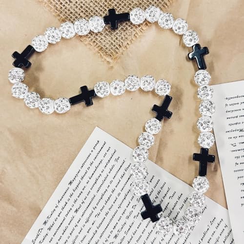 Baseball Beaded Cross Necklace for Boys Girls Kids Men,Rhinestone Discoball Bling Necklace -Baseball Ice Cross Necklace Drip Gifts for Players Athletes Christian2