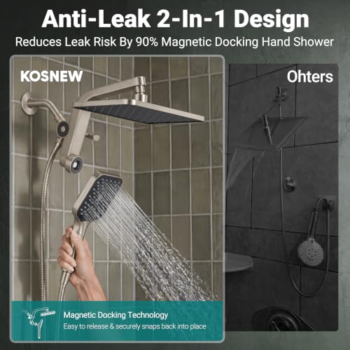 KOSNEW 12" Rainfall Shower Head & Handheld Combo (various) - image 6