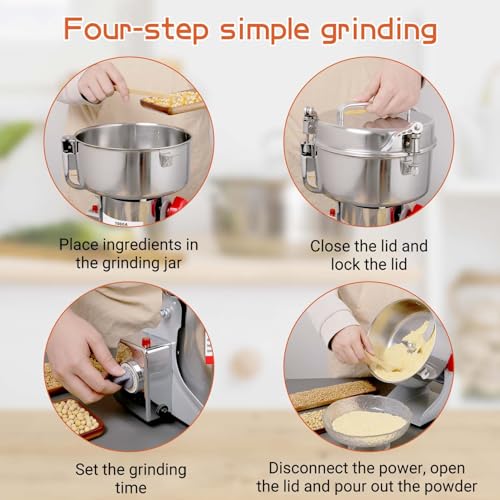 Image of BI-DTOOL Electric Grain Mill Grinder 1000g Stainless Steel Pulverizer 36000r /min High-speed Grain Mill 2600W Dry Material Grinding Machine 270 swingable Superfine powder for Home and Commercial
