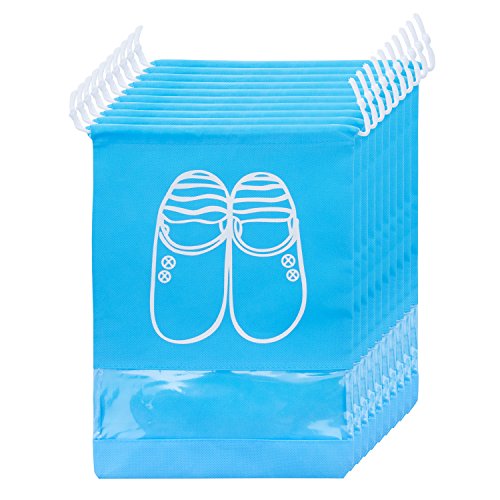 ZeWoo 10 Pcs Bolsas de Zapatos, Accesorios de Viaje con la Cremallera para los Hombres y de Las Mujeres Cordón a Prueba de Polvo portátil con Ventana Transparente (Sky Blue)