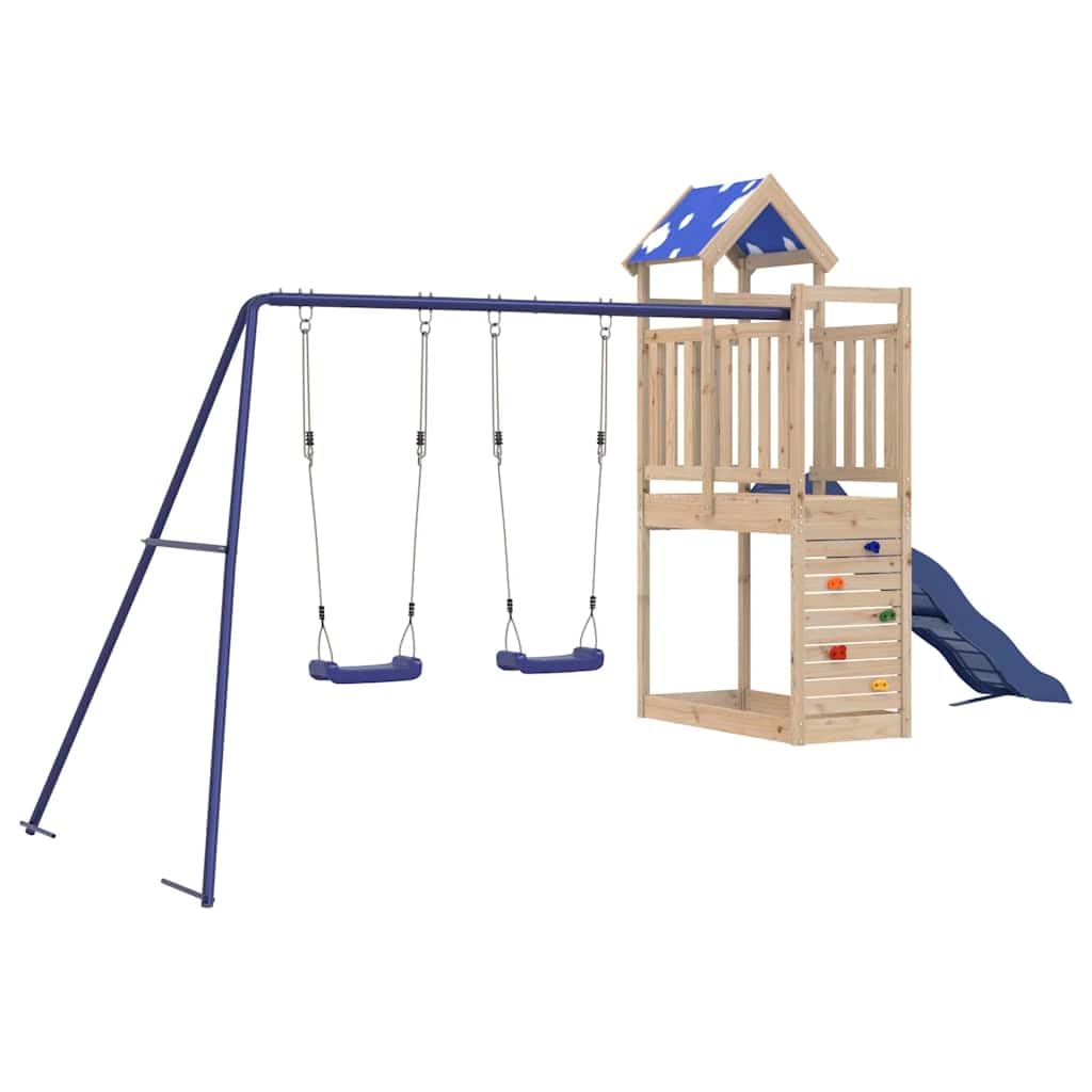 Juego de exterior de madera de pino con tobogán y columpio