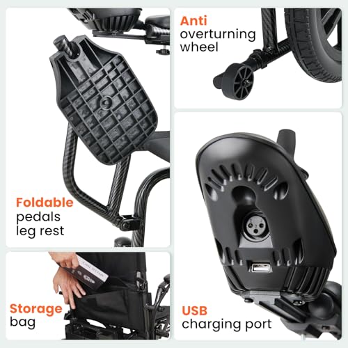 Image of Electric Wheelchairs for Adults，Lightweight Foldable Wheelchair 15 Miles Long Travel Range, 360 Joystick Control Motorized Wheelchair, Support 286 lbs with LED Light Power Wheelchair (Black Black)
