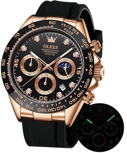 Image of OLEVS Men's Watch, Easy to Read Sport, Popular, Fashion, Brand, Japan-Quartz, Stopwatch, 24 Hours, Date, Waterproof, rose gold & black, sports
