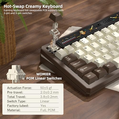 Image of Womier 75% Wireless Mechanical Keyboard with Screen and Knob Keyboard | Retro Creamy Bluetooth Gaming Keyboard Custom Clear Light Box,RGB /Hot Swap /PBT Keycap,VIA Programmable for Mac /PC,K80 Brown