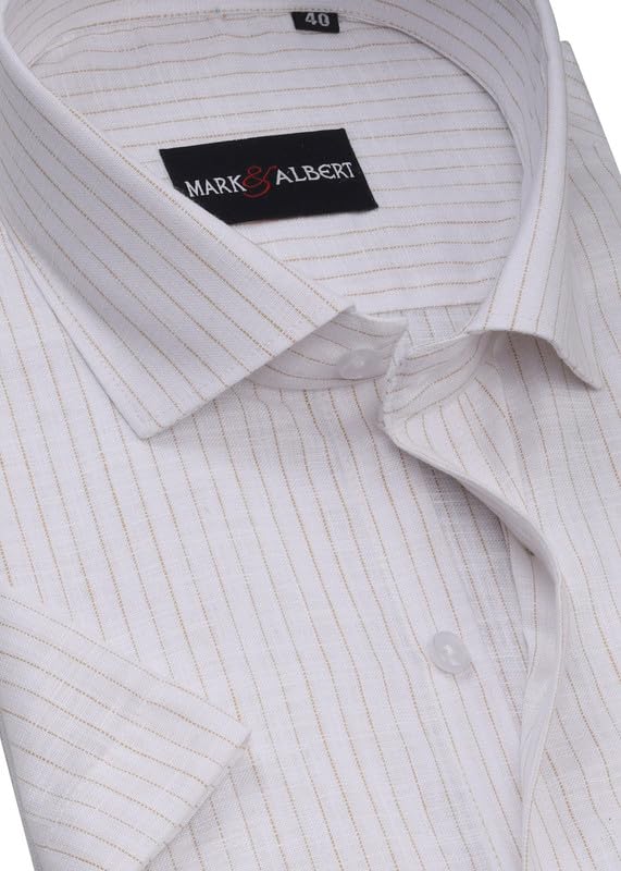 Image of MARK & ALBERT Men's Half Sleeve Cotton Linen Striped Shirt