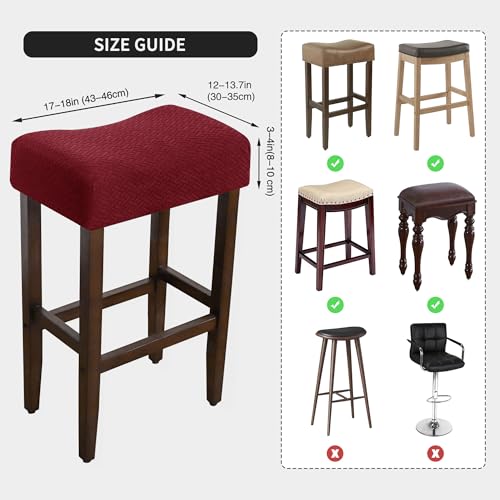 Image of Waterproof Saddle Bar Stool Covers Set of 4 Stretch 14x18Inch Rectangle Burgundy Barstool Covers Counter 4 Pack Jacquard Washable