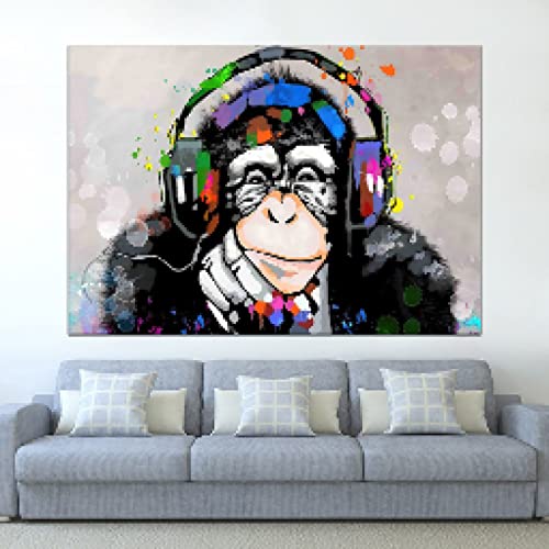 Aquarelle abstraite singe et musique affiche murale toile 35x50cm