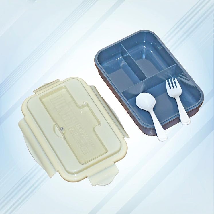 Image of 3-Compartment Insulated Lunch Box - Portable Food Container for Kids & Adults - Includes 2 Spoons, Keeps Food Warm - Ideal for School, Office & Travel