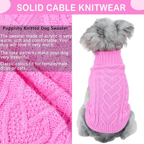 Image of Dog Sweaters Small Dog Clothes for Winter Solid Knitted Puppy Sweater Warm Pet Cat Sweater Doggy Pullover Outfit with Heart-Shape Design(Pink, Large)