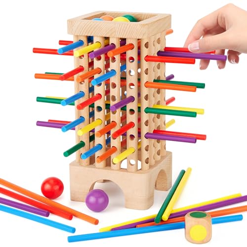 Montessori Spiel Brettspiel aus Holz, 42 Bunte Holzstäbchen Spiele ab 3...