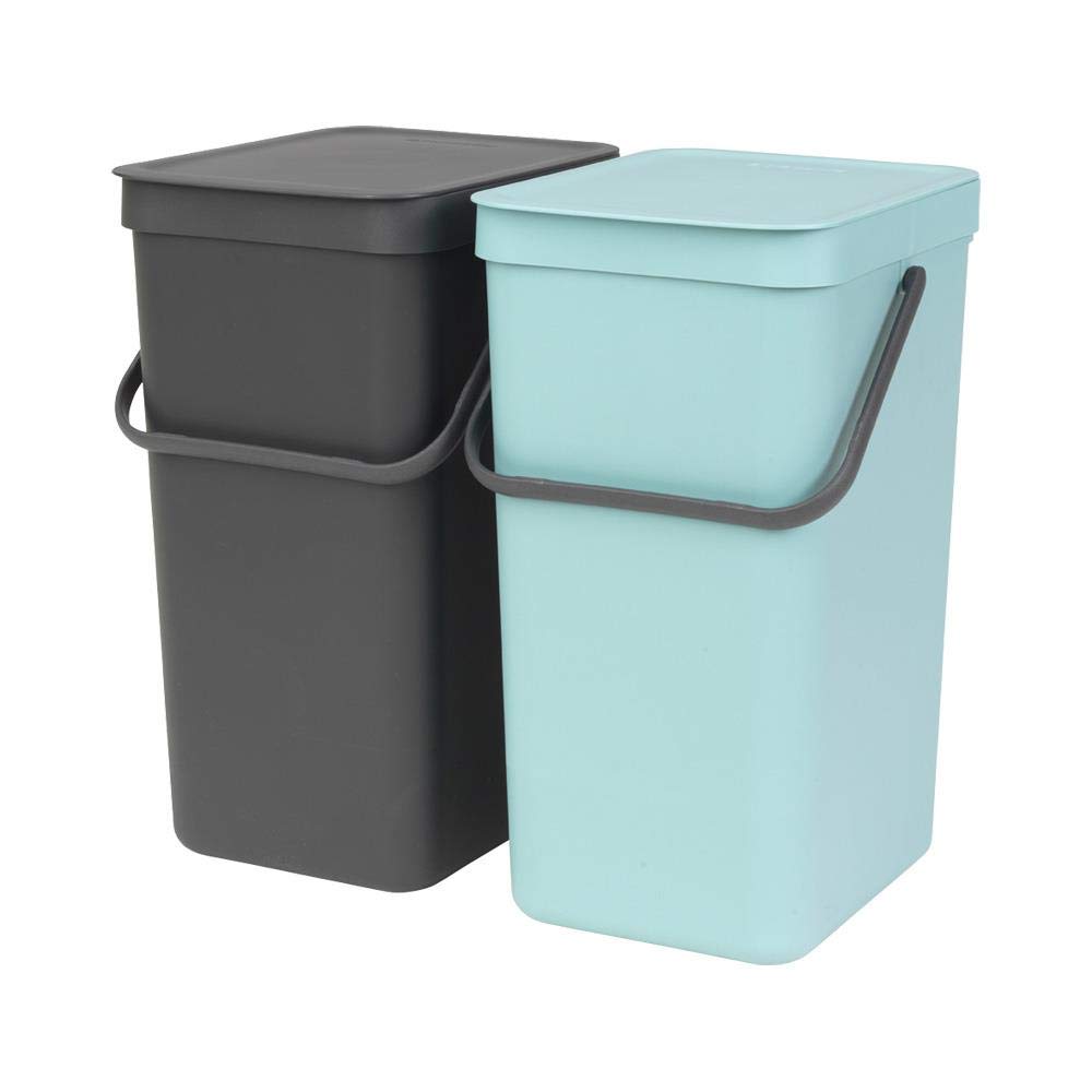 Brabantia 110023 Sort & Go Built-in Waste Bin, Plastic, Mint Green / Grey, 2x 16L, 2 Units