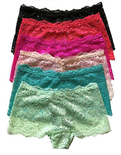6 pieces of Women Sexy Lace Boyshort Panty Underwear S-3XL Regular Plus Size