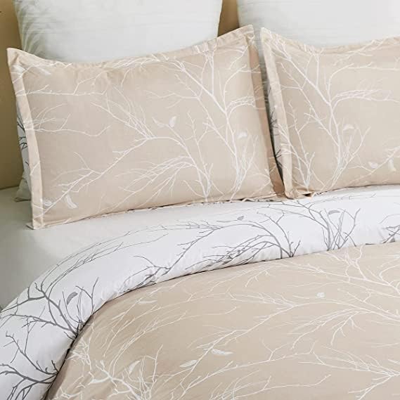 Nyescasa Bettwäsche 135x200 Khaki Weiß Botanisch mit Kissenbezug 80x80 – Ansicht 2