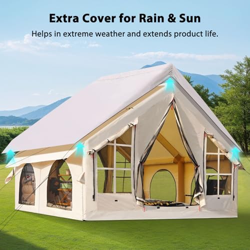 Image of KNUO Inflatable Camping Tent, Large Blow-Up Air Tent, No Assembly Needed Luxury Glamping House, Oxford Fabric