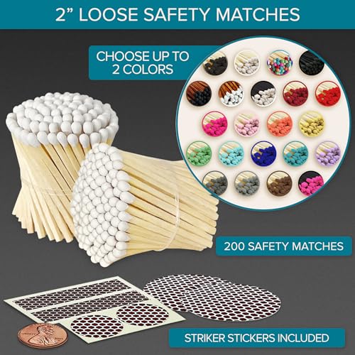 Image of Thankful Greetings 2 inch Choose Your Colors Safety Matches | Set of 200+ Bulk Artisan Matchsticks with Striker Stickers Select 2 Colors - 100+ of Each | Custom for Your Home Decor, Gifts, & Events