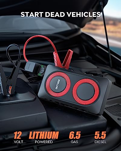 BUTURE Car Battery Jump Starter 1200A Jump Box 12800mAh Portable Car Jump Starter Battery Pack (6.5L Gas/5.5L Diesel) Car Jumper Starter with Extended Smart Jumper Cables, Fast Charge, Lights, Compact - Thumbnail 2