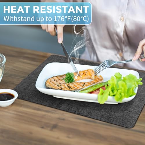 Placemats Set of 8 Washable, Heat Resistant Table Placemats Wipeable Faux Leather Place Mats Non Slip, Waterproof Square Table Mats for Indoor Outdoor, Charcoal Gray
