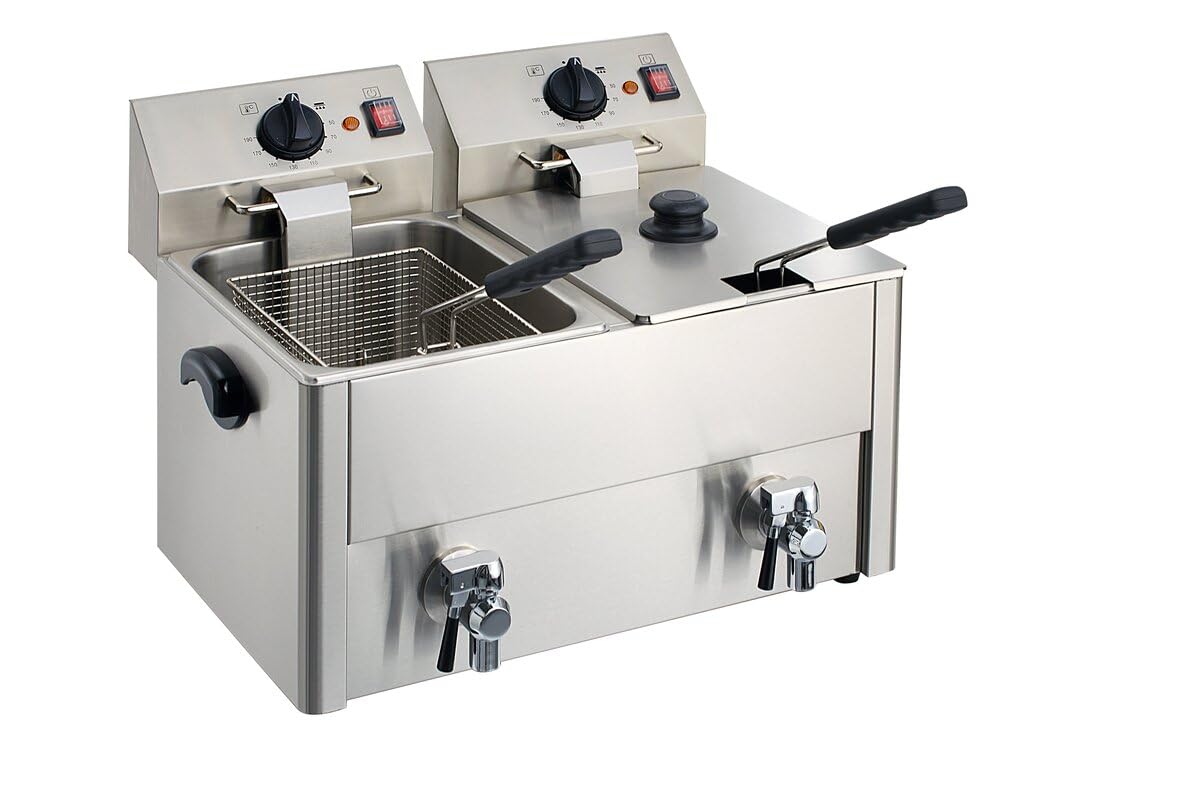 GastroHero Doppelfritteuse 2x10L I Große Edelstahl-Fritteuse mit Ablasshahn, Thermostaten und Überhitzungsschutz I Ideal für Gastronomie und Restaurants