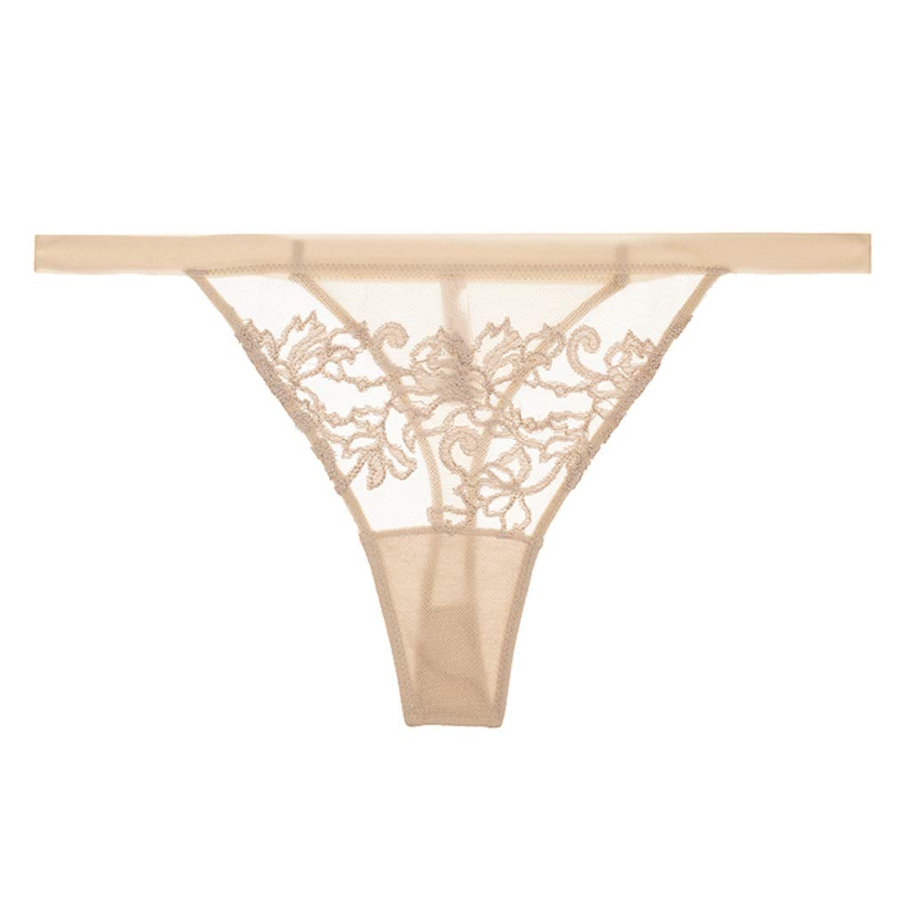 String Brodé De Dentelle, Culotte Taille Basse Ultra-mince 2 Pièces (Color : Apricot, Size : L)