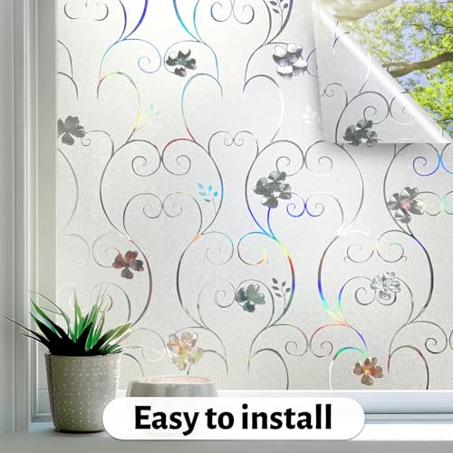 Qualsen Window Film Privacy Film for Glass Windows, 3D Rainbow Flower Stained Glass Window Film Self Adhesive, Frosted Window Privacy Film Static Cling Decorative Window Stickers for Home 44.3x200cm - Image 5