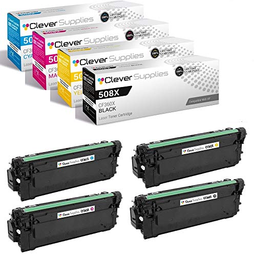 CS Compatible Toner Cartridge Replacement for HP 508A CF360X Black CF361A Cyan CF363A Magenta CF362A Yellow HP 508X Color Laserjet Enterprise M533X M552DN M553DN M553N M577C M577F M577Z 4 Color Set