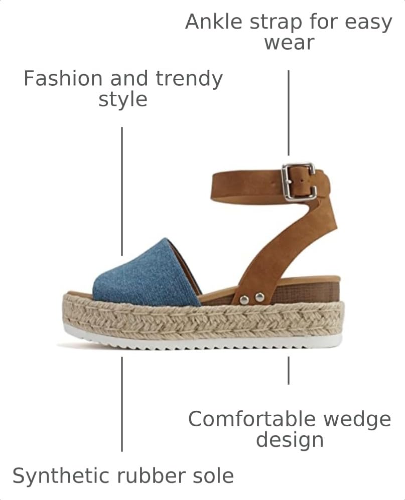 Image of Soda Topic Open Toe Buckle Ankle Strap Espadrilles Flatform Wedge Casual Sandal