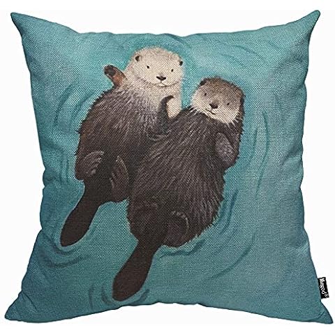 Mugod Lovely Otter Cushion Cover Throw Pillow Covers Cute Love Couple Otters Holding Hands Pillow Case for Men Women Decorative Home Sofa Chair Couch 45x45cm/18x18 Inch Cover