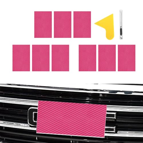 Image of QianBao 5.9''x3.8'' Compatible with GMC Carbon Fiber Vinyl Wrap Emblem Wrap Kit Logo Sticker with Plastic Squeegee and Cutter DIY Decals 9Pcs (Pink)