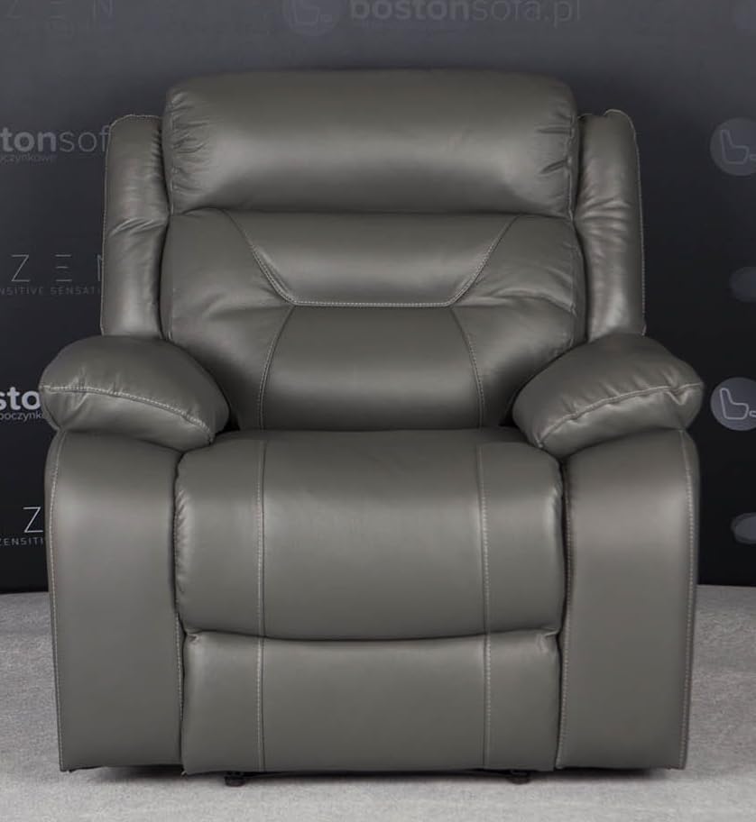 Bostonsofa Denver Relaxsessel aus echtem Leder mit Liegefunktion - Fernsehsessel mit Zero-Wall-System - manuellem Relaxmechanismus & ergonomischer Polsterung - ideal für große Personen - Dunkelgrau – Bild 4