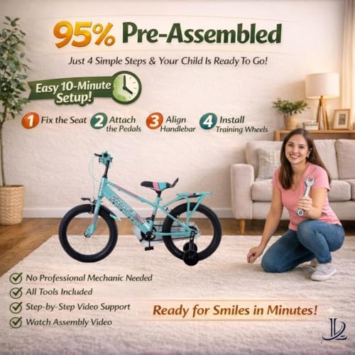 Image of longrun 16 Inch Cycle for Kid | Bicycle for Kids with Training Wheels | Just Plug and Play | Easy 4 Steps Installation, 95% Fitted | Kids Cycle for 4 to 7 Years Boys and Girls (Sea Green)