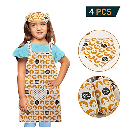 Delantales de Niños,Conjunto de delantal para niños, delantal para niños y mangas de gorro de cocinero,Girls Boys Kitchen Delantales para niños artistas para cocinar Pintura para hornear (4-7 años)